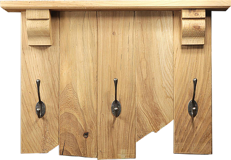 stylish ragged elm wood triple coat rack with an integral corbelled shelf