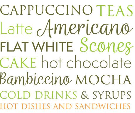 a stylised list of menu items available at The Shed