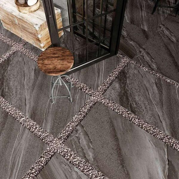 Anthracite porcelain paving tiles with resin joints