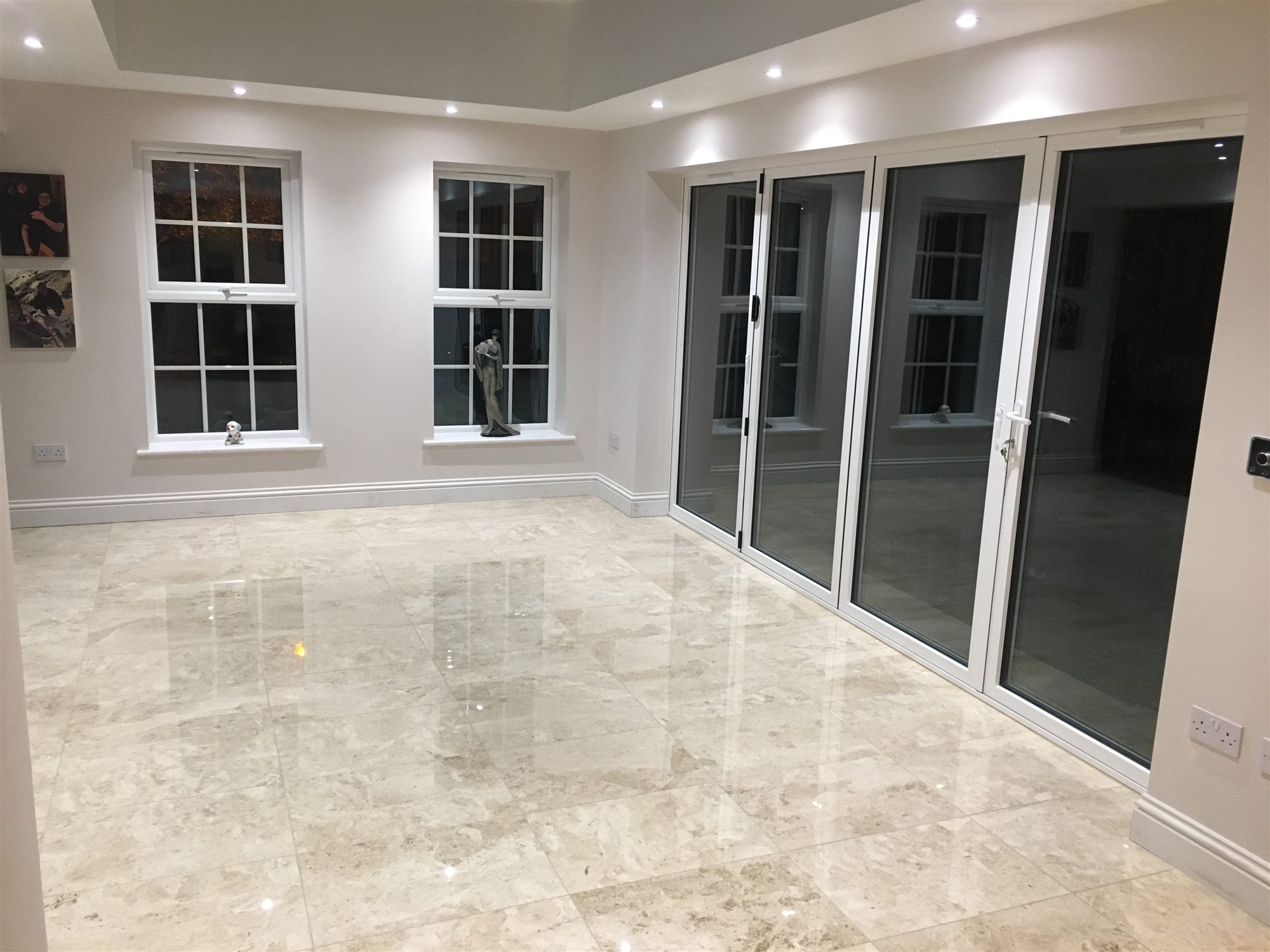 Polished marble floor in a garden room