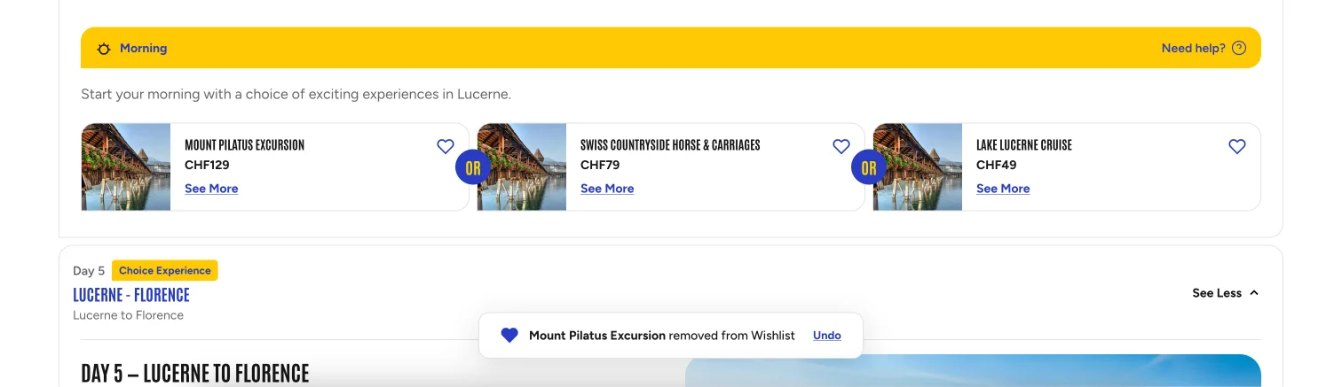 Choice Experience removed from the traveller’s wishlist