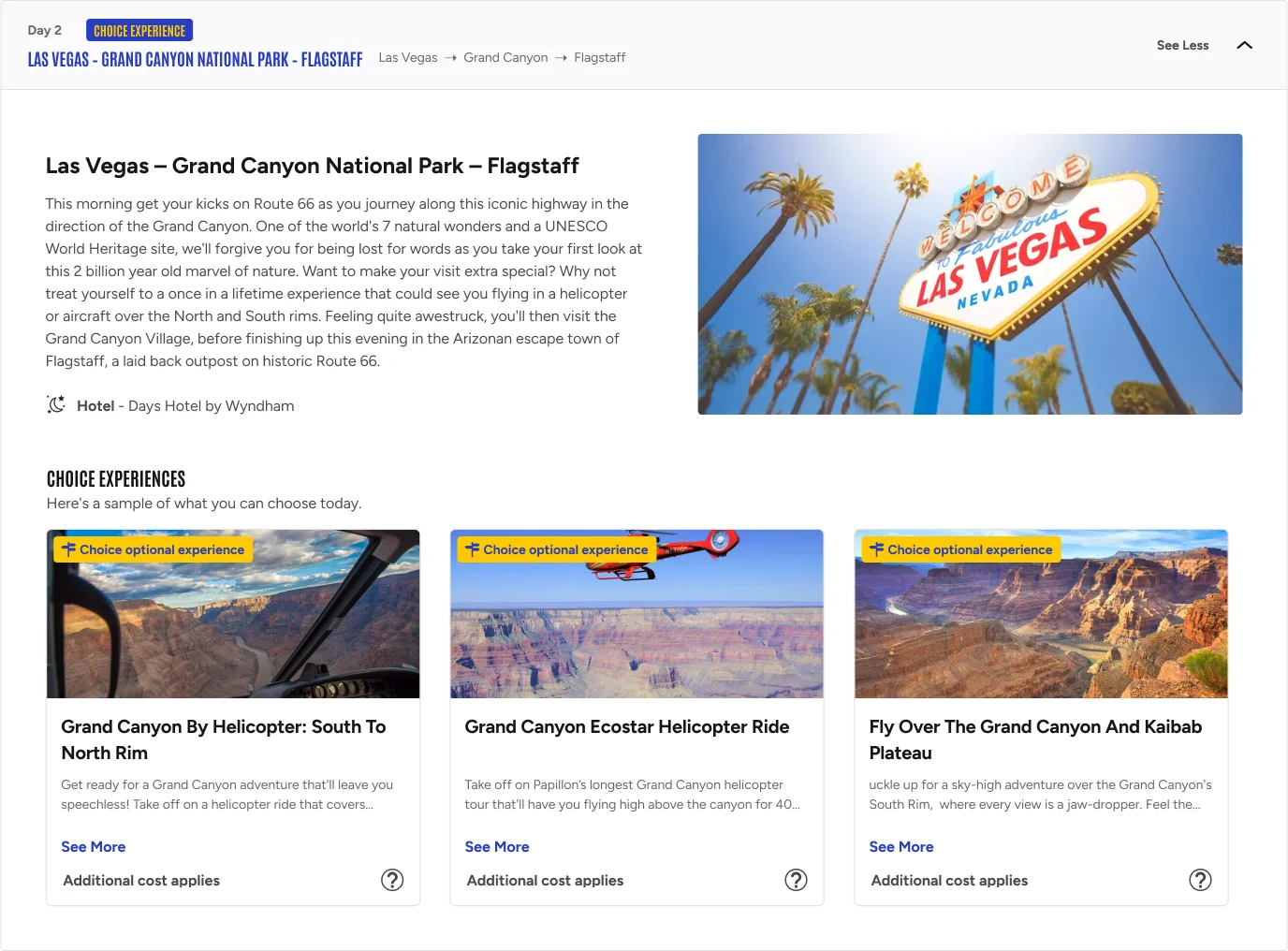 Choice Experiences buried within the existing trip page