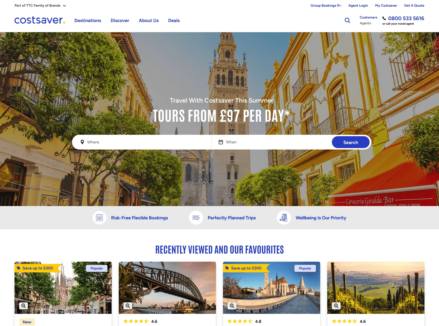 Original Costsaver homepage leading with a search bar before users had decided where to go