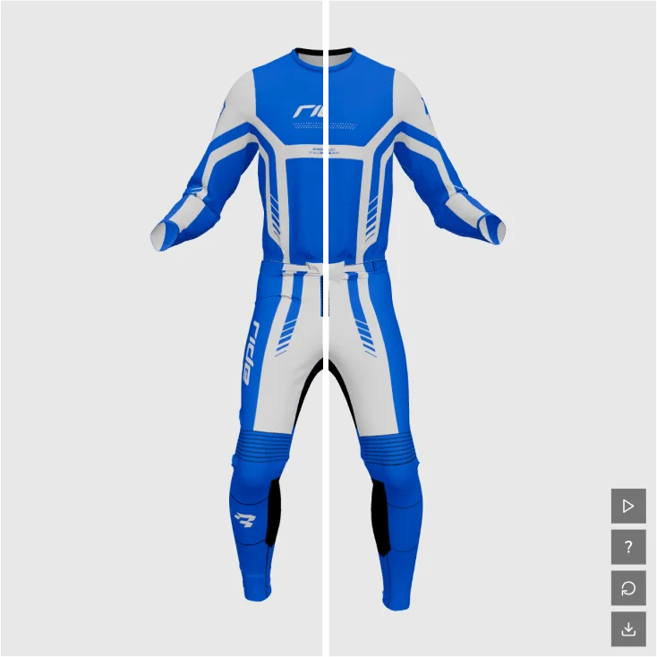 Blue on blue rendering exposes a contrast failure inside the configurator