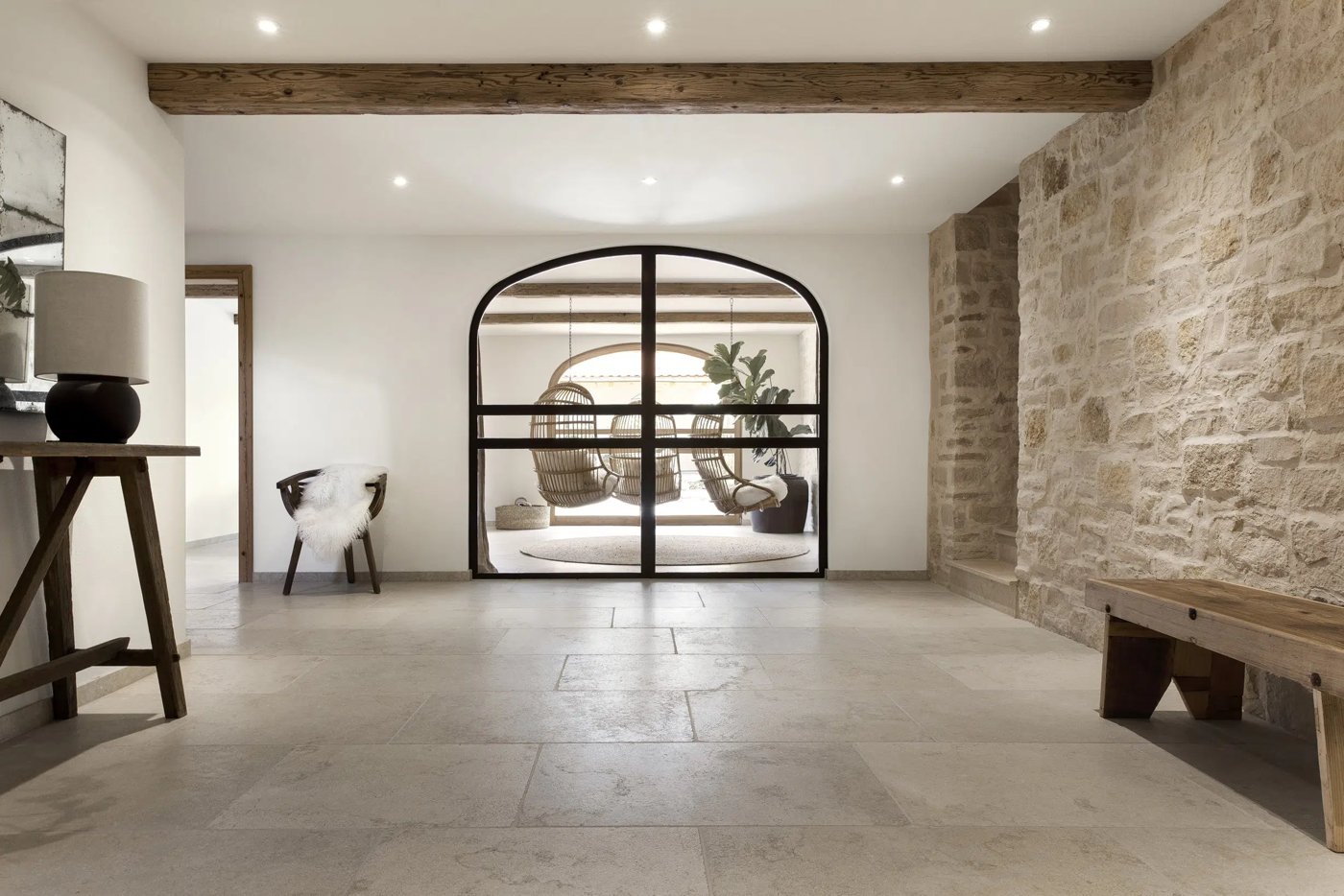 Egyptian limestone floor in a stone-walled room