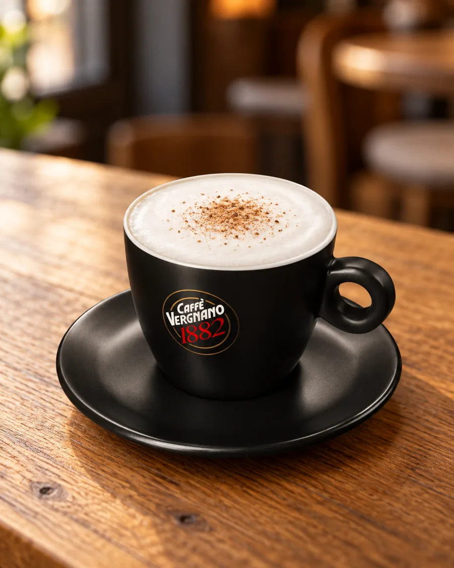 Irish Cream Steamer in a black Caffè Vergnano 1882 cup