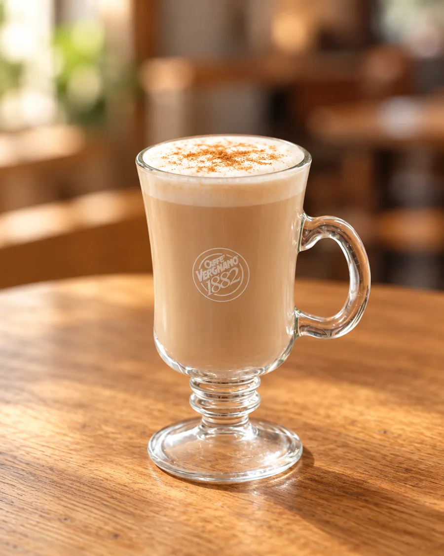 Chai Latte in a Caffè Vergnano 1882 glass mug