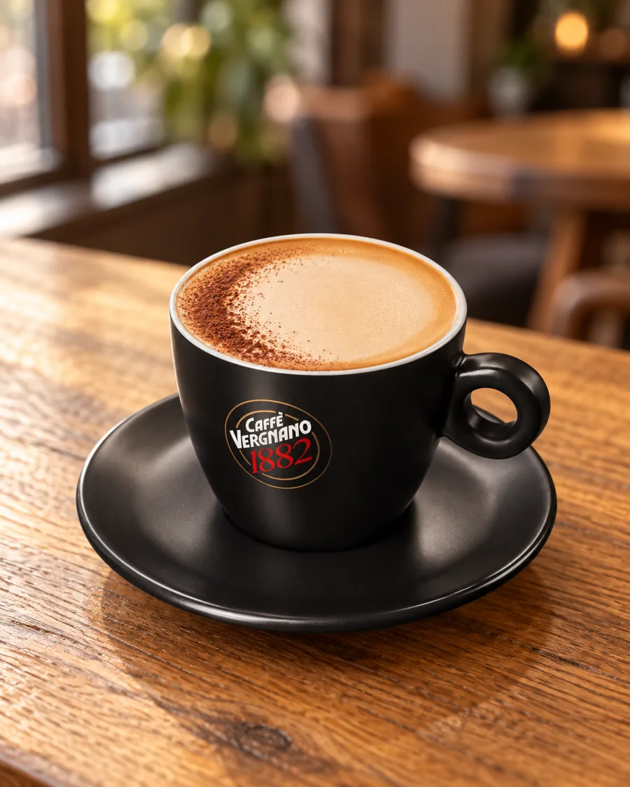 Chai Mocha in a black Caffè Vergnano 1882 cup
