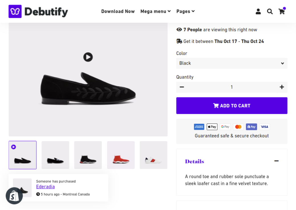 debutify's product page design