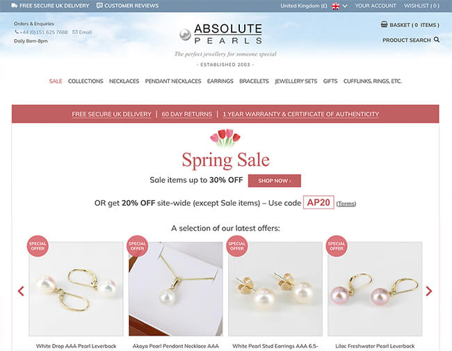 Absolute Pearls website screenshot