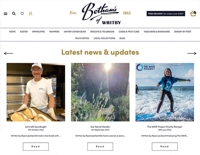 Botham’s Of Whitby website screenshot
