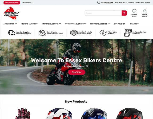 Essex Bikers Centre website screenshot