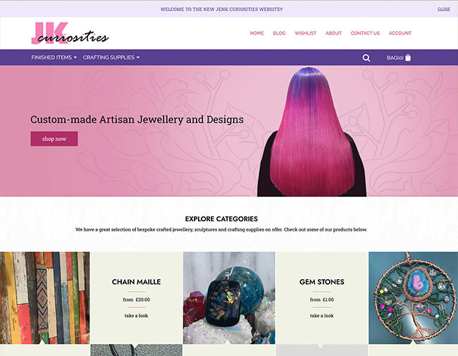 JK Curisoities  website screenshot