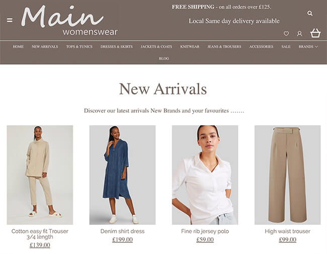 Main Womenswear website screenshot