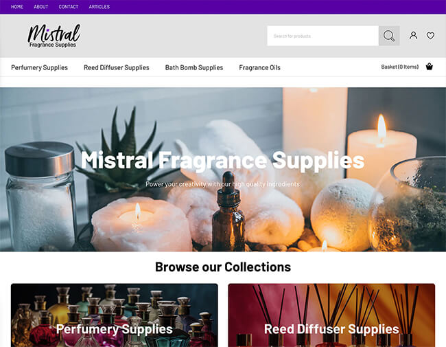 Mistral Fragrance Supplies website screenshot
