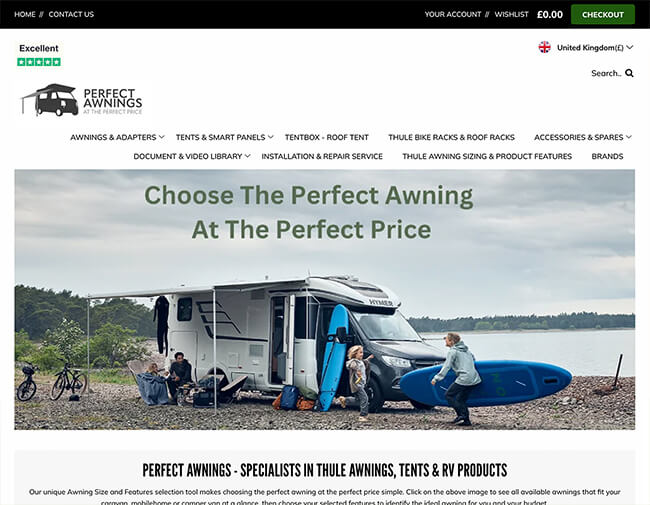 Perfect Awnings website screenshot