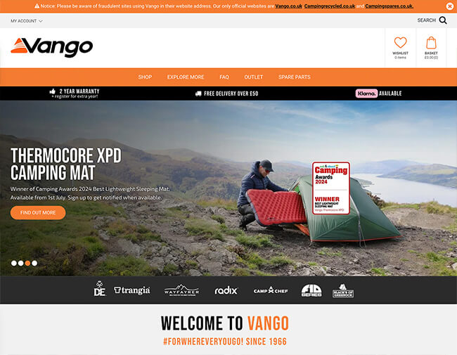 Vango website screenshot