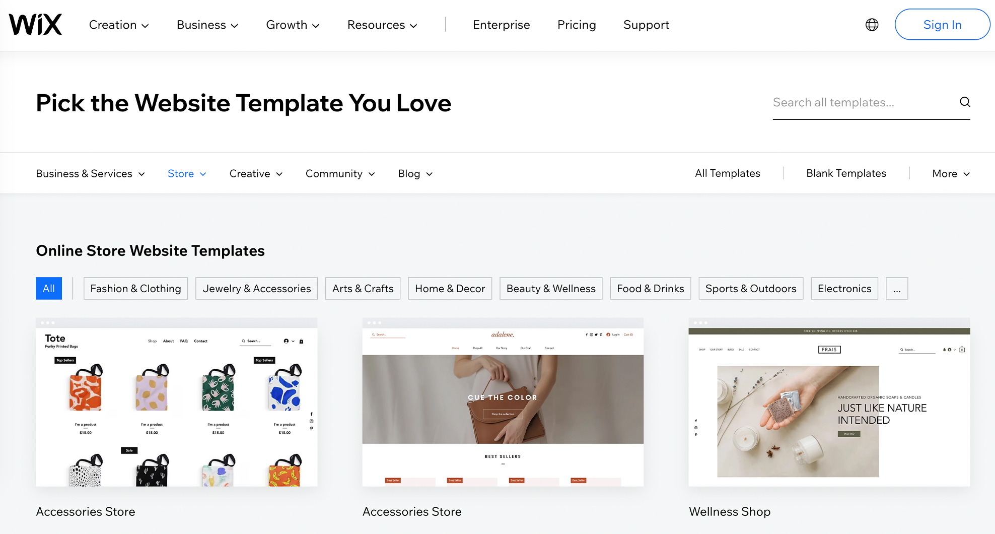 wix's ecommerce themes