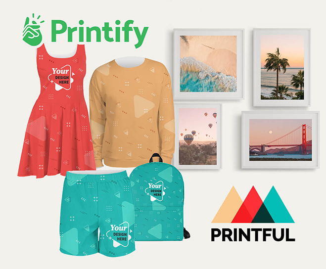 A selection of print on demand products