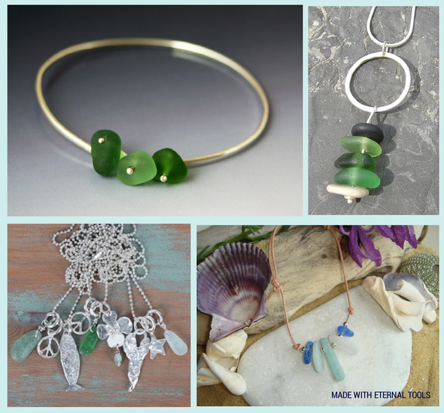 Customers sea glass jewellery made using tools by Eternal Tools