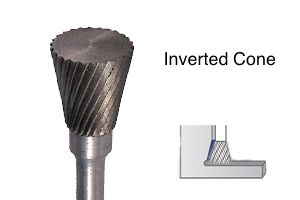 Tungsten carbide inverted cone rotary cutting burr