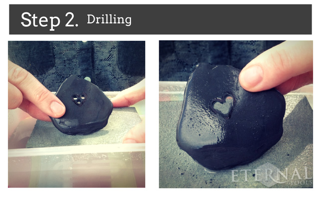 How to carve hearts in pebbles, stone and sea glass. Step 2. Drilling