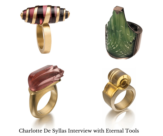 Elaborate stone carved rings by Charlotte De Syllas