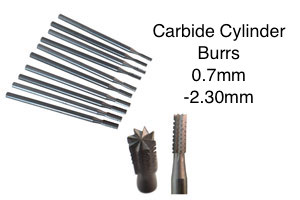 Miniature carbide cylinder burrs 0.7mm - 2.30mm. 2.35mm shank