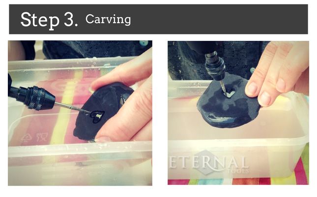 How to carve hearts in pebbles, stone and sea glass. Step 3. Carving